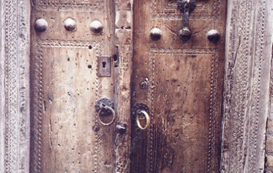 A typical carved door in Bukharas jewish quarter, Uzbekistan